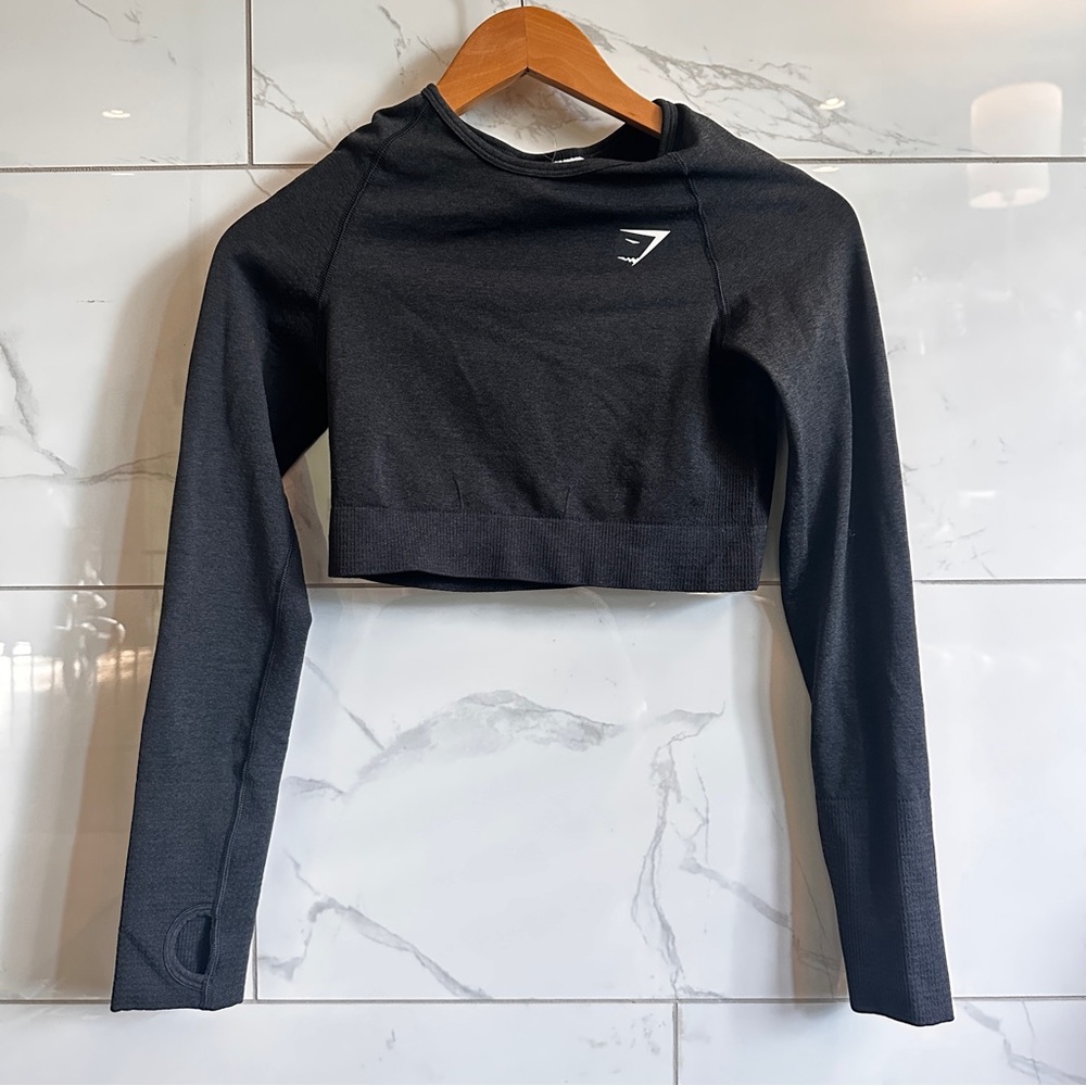 Gymshark Everyday Seamless Long Sleeve Crop Top Charcoal Marl